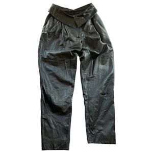 Vintage 80s Sangucci Creazzione Black Leather Paperbag Pants Size 10